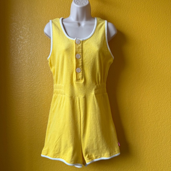 NWT Hammie’s Terry Cloth Romper with white piping in yellow poppy size small - Picture 2 of 9